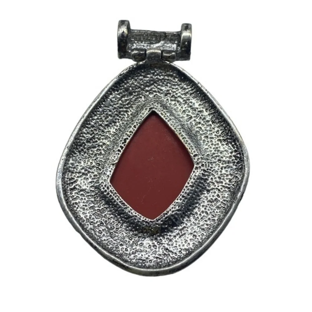 Red Coral Gemstone Sterling Silver 925 Pendant 2 5/8in